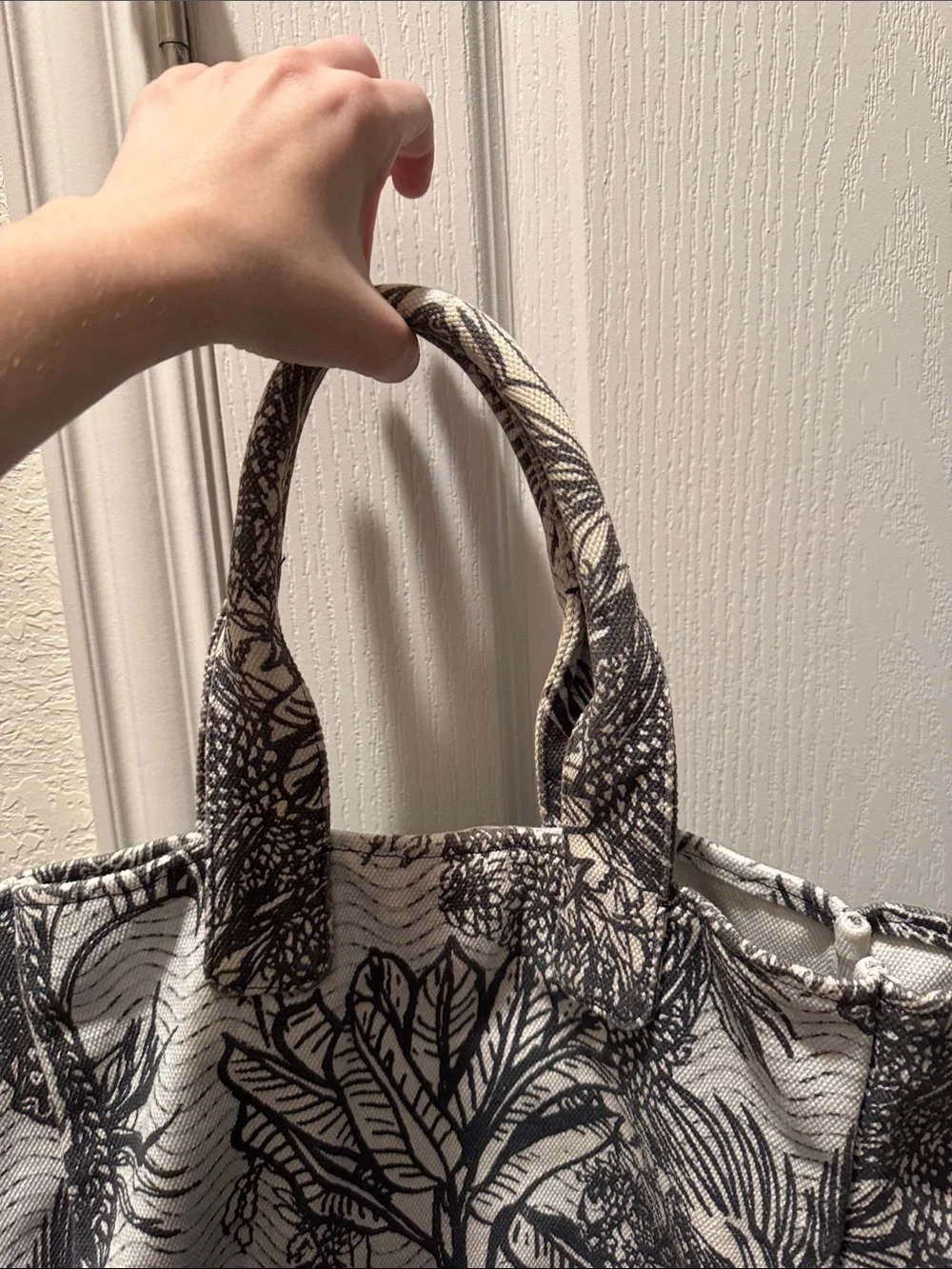 Vince Camuto Black and White Botanical Canvas Tote